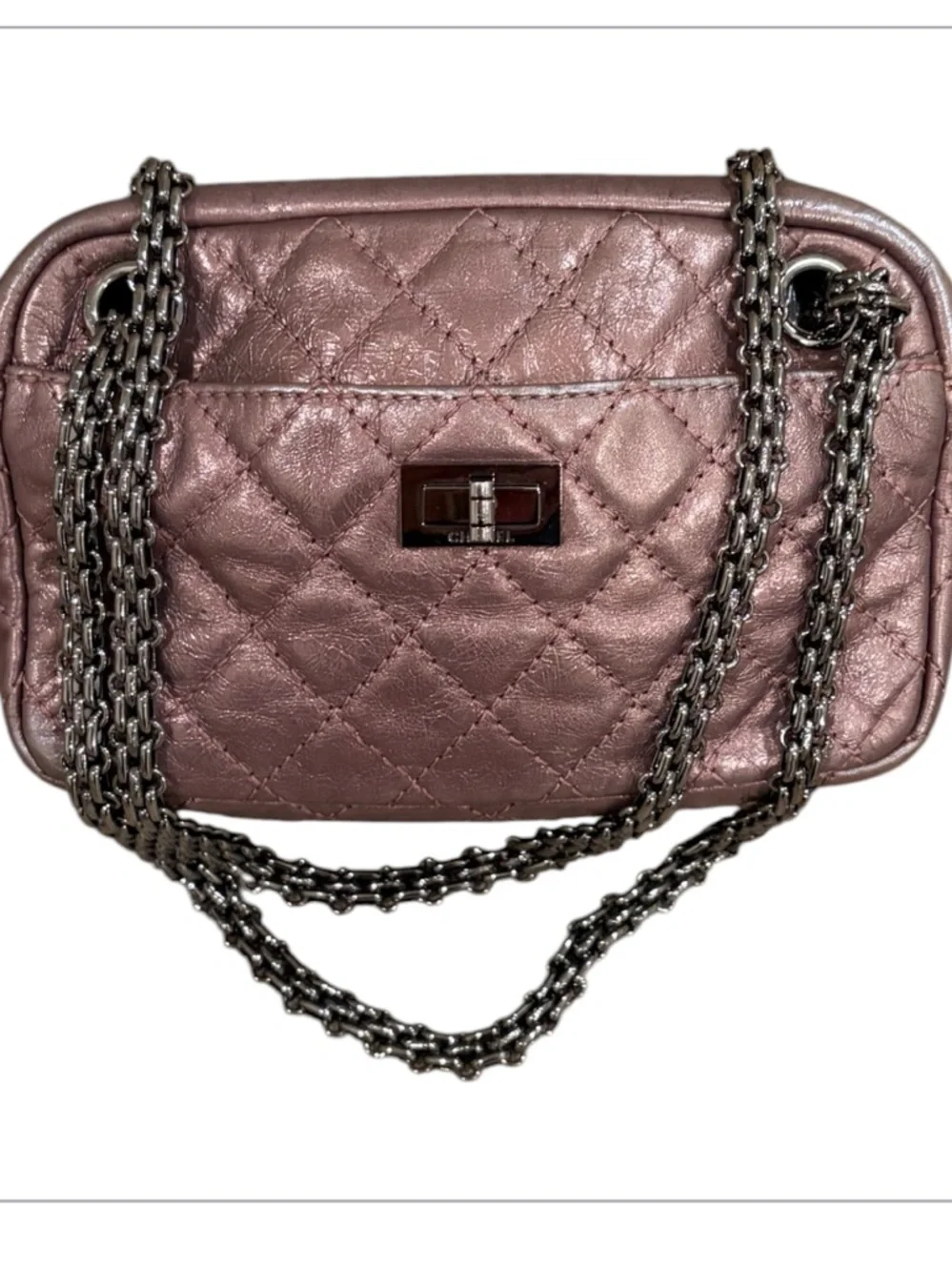 Quilted Chanel Metallic Pink Chain Mini Shoulder Bag